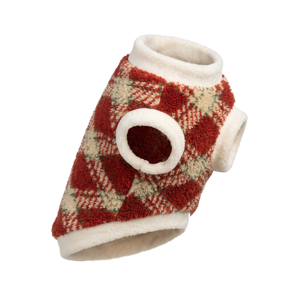 TartanHug Plush Dog Jumper in Red - white background