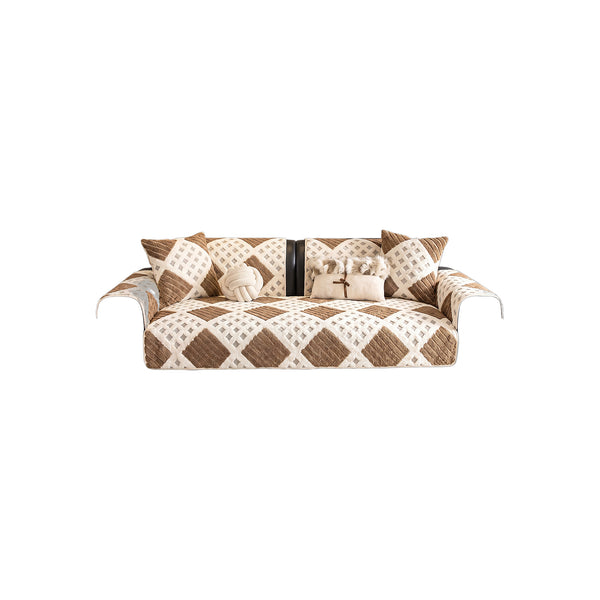 WaffleDrift Thick Plush Sofa Cover - Brown