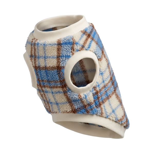TartanHug Plush Dog Jumper in Blue - white background
