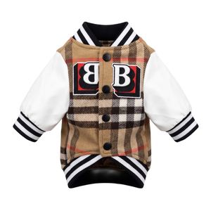 PlaidSlugger Sporty Baseball Dog Jacket in Fleece baseball jacket - white background