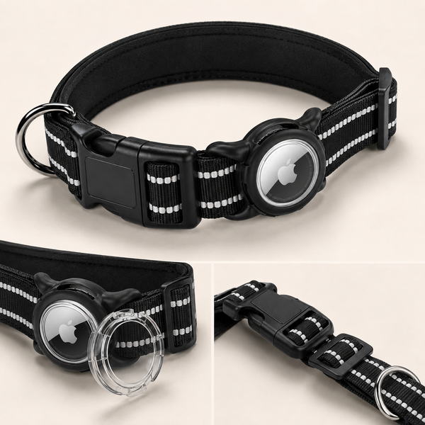 TrackMora Reflective Dog Collar with AirTag Holder