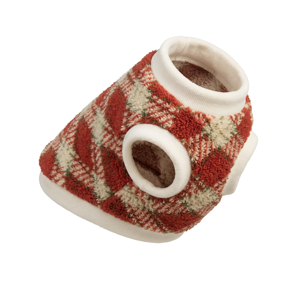 TartanHug Plush Dog Jumper in Red - white background