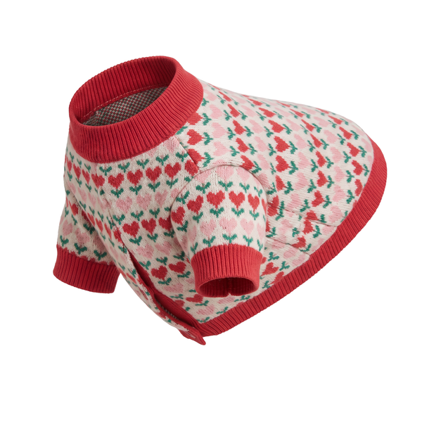 HeartIsle Fair Isle Dog Cardigan in Red - white background