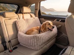 RoadCradle Ribbed Plush Dog Car Seat Bed on a car back seat