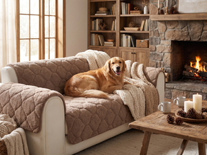 SherpaMist Thick Sherpa Sofa Cover in a cozy home setting