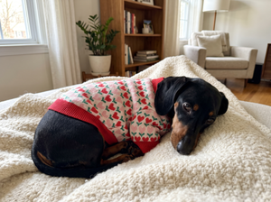HeartIsle Fair Isle Dog Cardigan in everyday use