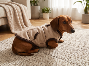 SuedeDash Retro Dachshund Dog Vest in everyday use