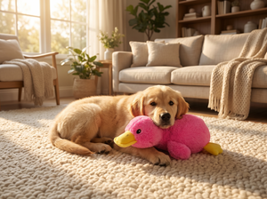 QuackBuddy Plush Duck Dog Toy lifestyle photo