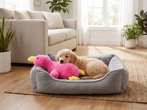 QuackBuddy Plush Duck Dog Toy in everyday use