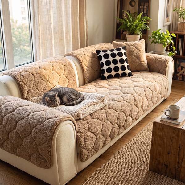 SherpaMist - Cream, with a cat