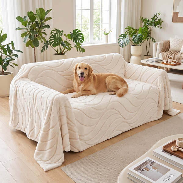 VelloDrape - Cream White, with a dog
