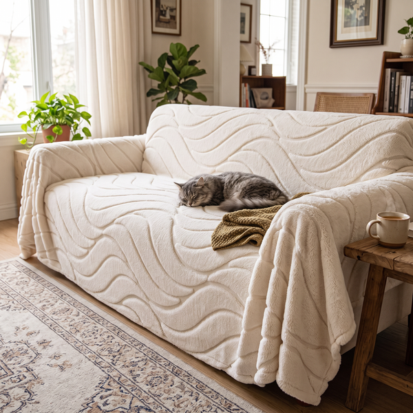 VelloDrape - Cream White, with a cat