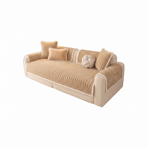 BubbleRib Plush Sofa Cover - Khaki