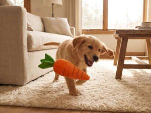 CarrotCrunch Squeaky Plush Dog Toy lifestyle photo