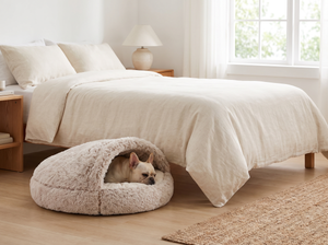 HideawayPod Plush Pet Nest Bed in everyday use