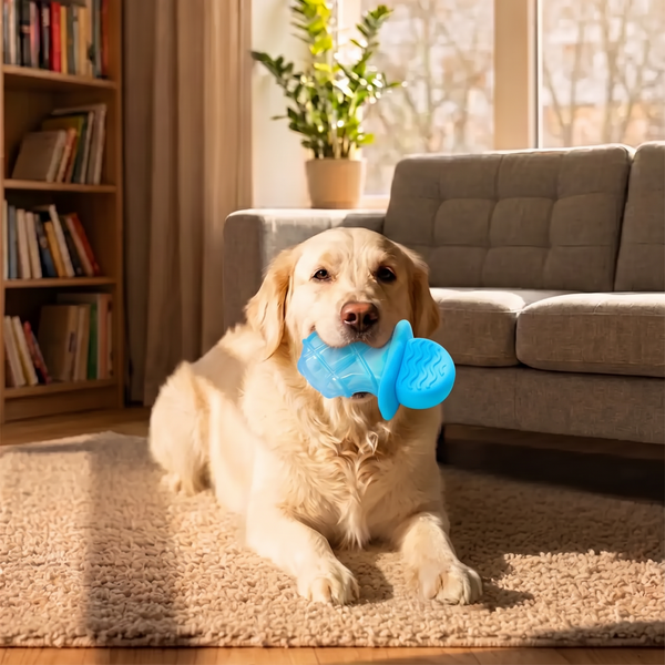 FrostPop Freezable Dog Chew Toy Pacifier in use