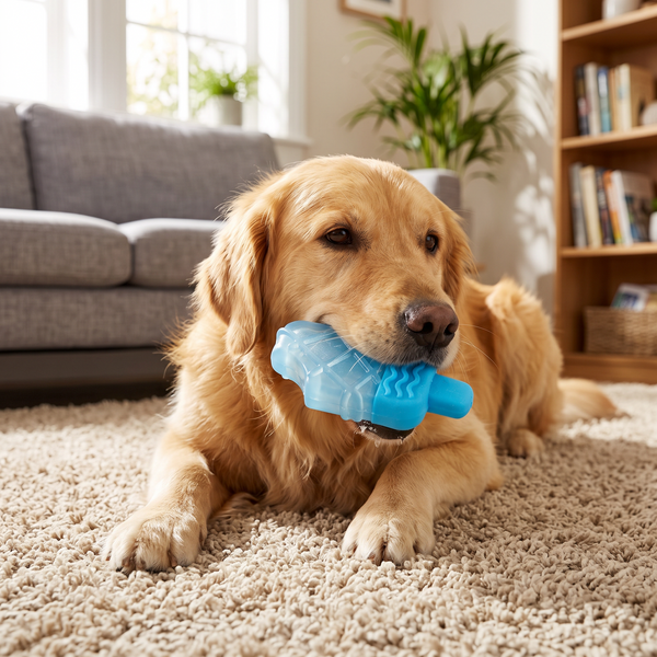 FrostPop Freezable Dog Chew Toy Ice Cream in use