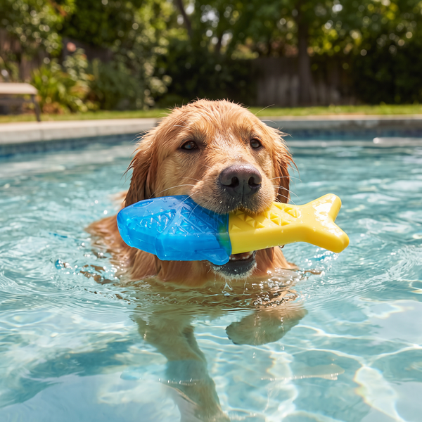 SplashChill Floating Dog Chew Toy Shark in use