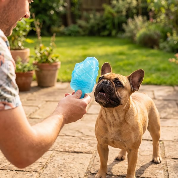 FrostPop Freezable Dog Chew Toy Ice Cream in use