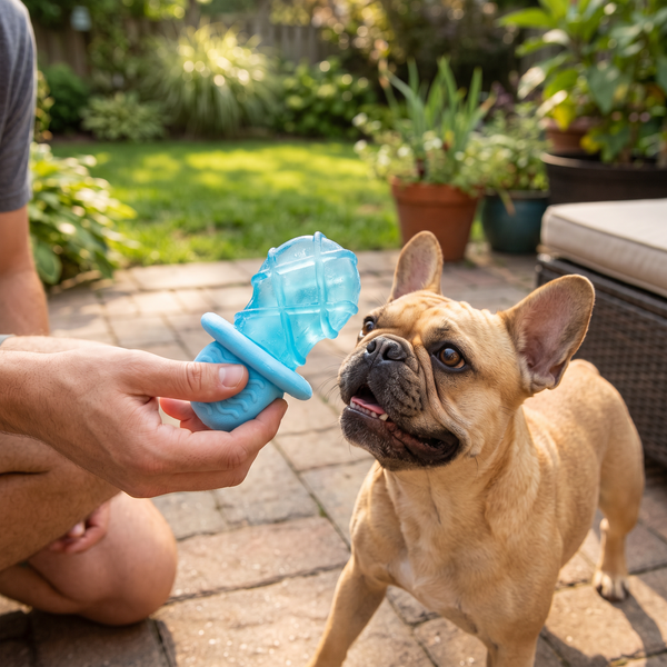 FrostPop Freezable Dog Chew Toy Pacifier in use