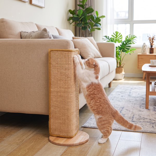 CornerClaw Faux Sisal Cat Scratcher in use