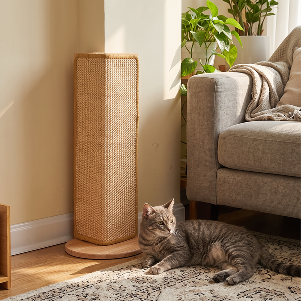 CornerClaw Faux Sisal Cat Scratcher in use