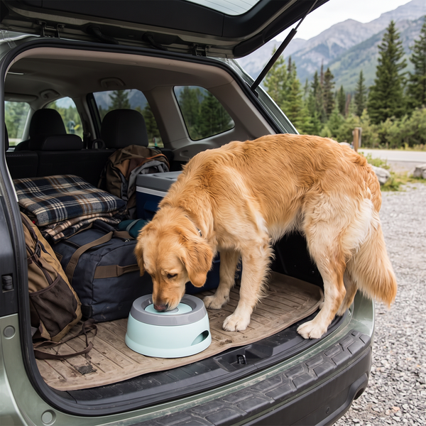DriftDisk No-Spill Dog Water Bowl Blue in use