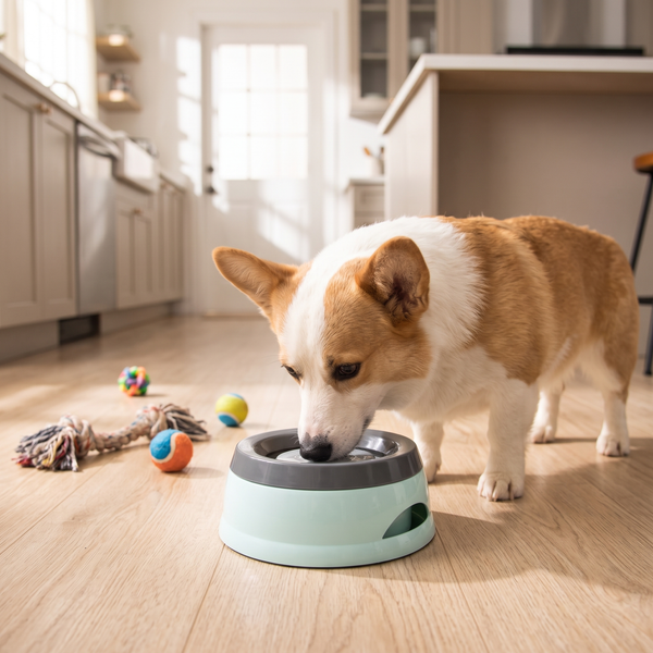 DriftDisk No-Spill Dog Water Bowl Blue in use