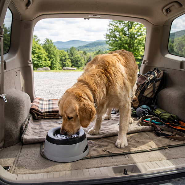 DriftDisk No-Spill Dog Water Bowl Grey in use
