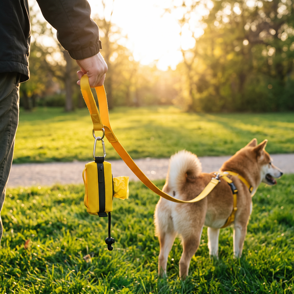 ClipTidy Waterproof Poop Bag Dispenser Yellow in use