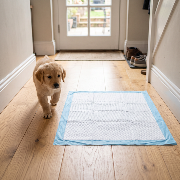 PuddleVault Leak-Proof Training Pads in use