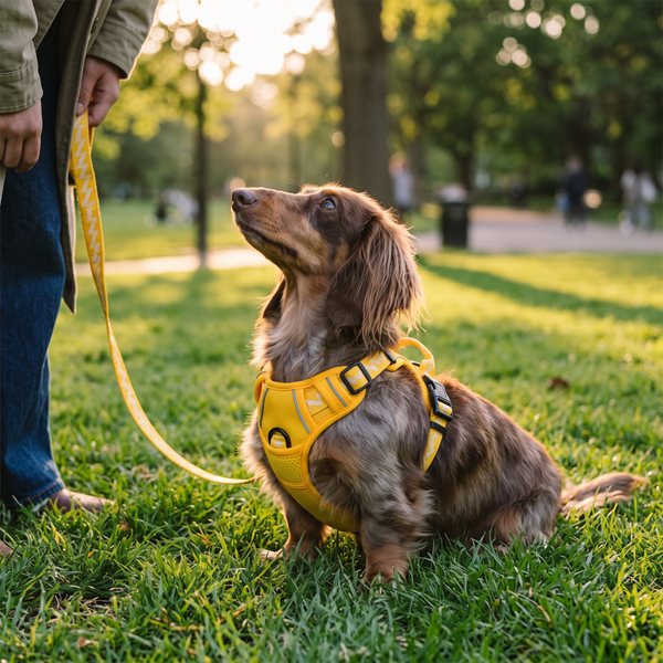 TrailFlex Reflective Dog Harness Yellow in use