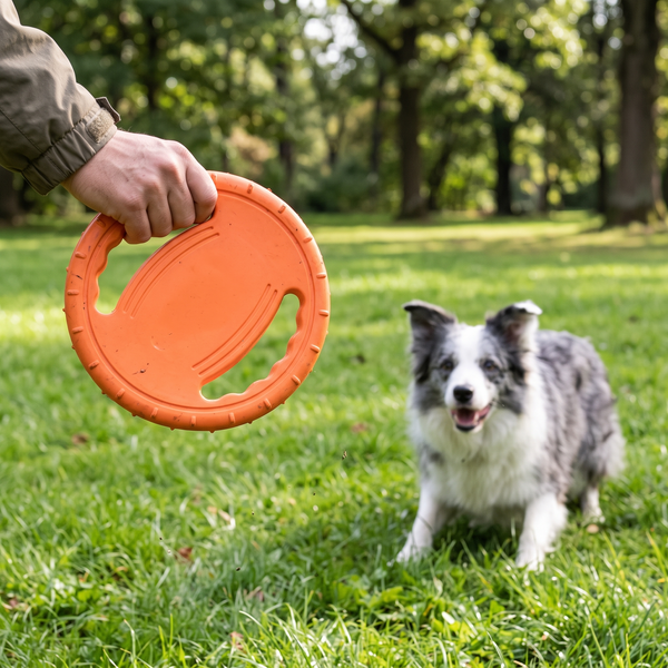WheelFling Interactive Dog Flying Disc (Orange) in use