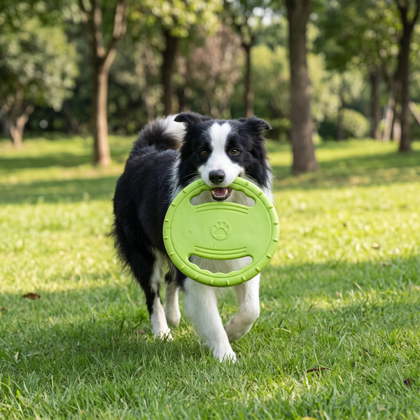 WheelFling Interactive Dog Flying Disc (Green) in use