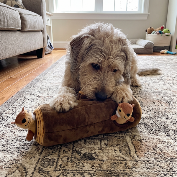 AcornHunt Hide-and-Seek Puzzle Dog Toy (Brown) in use