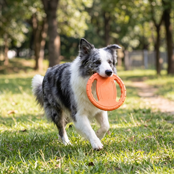 WheelFling Interactive Dog Flying Disc (Orange) in use