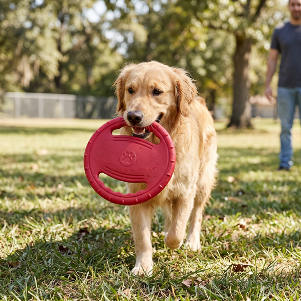 WheelFling Interactive Dog Flying Disc (Red) in use