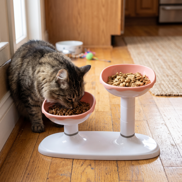 LiftDuo Raised Double Pet Bowl (Pink) in use