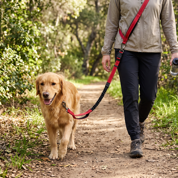 StrideSix 6-in-1 Hands-Free Dog Lead (Red) in use
