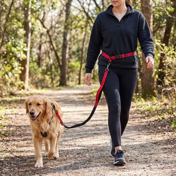 StrideSix 6-in-1 Hands-Free Dog Lead (Red) in use
