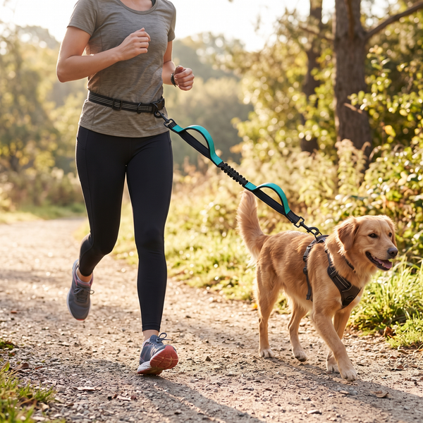 StrideSix 6-in-1 Hands-Free Dog Lead (Aqua Green) in use