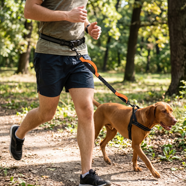 StrideSix 6-in-1 Hands-Free Dog Lead (Orange) in use