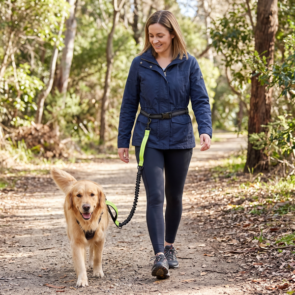 StrideSix 6-in-1 Hands-Free Dog Lead (Fluro Green) in use