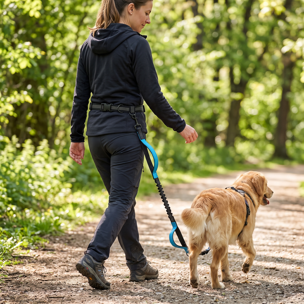 StrideSix 6-in-1 Hands-Free Dog Lead (Lake Blue) in use