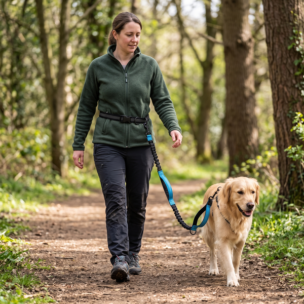 StrideSix 6-in-1 Hands-Free Dog Lead (Lake Blue) in use