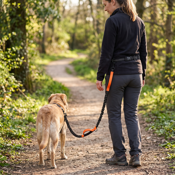 StrideSix 6-in-1 Hands-Free Dog Lead (Orange) in use