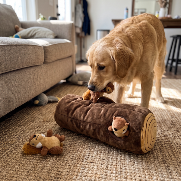 AcornHunt Hide-and-Seek Puzzle Dog Toy (Brown) in use
