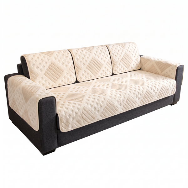 WaffleDrift Thick Plush Sofa Cover - Cream