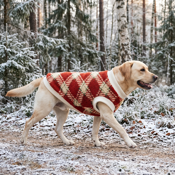 TartanHug Plush Dog Jumper in Red - lifestyle 1