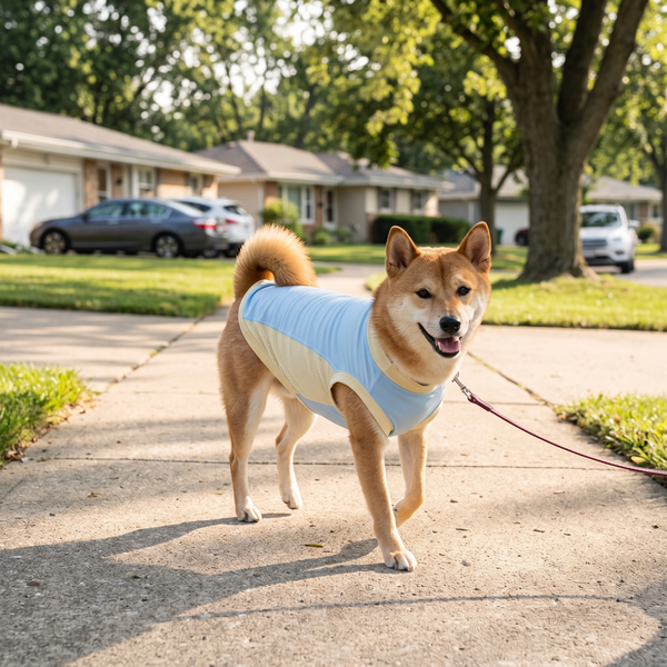 SunWisp Ice Silk Cooling Dog Vest in Blue - lifestyle 1